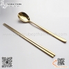 Thìa Đũa inox Hàn Quốc màu vàng, thân dẹt, Thìa inox, muỗng inox cán dẹt màu đồng, Đũa inox đặc màu vàng