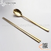 Thìa Đũa inox Hàn Quốc màu vàng, thân dẹt, Thìa inox, muỗng inox cán dẹt màu đồng, Đũa inox đặc màu vàng