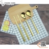 Thìa Đũa inox Hàn Quốc màu vàng, thân dẹt, Thìa inox, muỗng inox cán dẹt màu đồng, Đũa inox đặc màu vàng