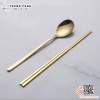 Thìa Đũa inox Hàn Quốc màu vàng, thân dẹt, Thìa inox, muỗng inox cán dẹt màu đồng, Đũa inox đặc màu vàng