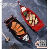 Thuyền đỏ đen sơn mài chất liệu nhựa ABS cao cấp, thuyền bày gỏi cá hồi, sushi, sashimi phong cách Nhật Bản
