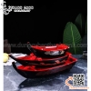 Thuyền đỏ đen sơn mài chất liệu nhựa ABS cao cấp, thuyền bày gỏi cá hồi, sushi, sashimi phong cách Nhật Bản