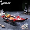 Thuyền đỏ đen sơn mài chất liệu nhựa ABS cao cấp, thuyền bày gỏi cá hồi, sushi, sashimi phong cách Nhật Bản