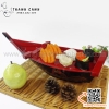Thuyền đỏ đen sơn mài chất liệu nhựa ABS cao cấp, thuyền bày gỏi cá hồi, sushi, sashimi phong cách Nhật Bản