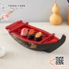 Thuyền đỏ đen sơn mài chất liệu nhựa ABS cao cấp, thuyền bày gỏi cá hồi, sushi, sashimi phong cách Nhật Bản