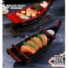 Thuyền đỏ đen sơn mài chất liệu nhựa ABS cao cấp, thuyền bày gỏi cá hồi, sushi, sashimi phong cách Nhật Bản