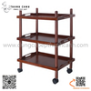Xe đẩy phục vụ nhà hàng 3 tầng, chất liệu nhựa ABS sơn màu gỗ nâu sang trọng