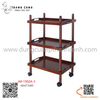 Xe đẩy phục vụ nhà hàng 3 tầng, chất liệu nhựa ABS sơn màu gỗ nâu sang trọng