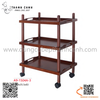 Xe đẩy phục vụ nhà hàng 3 tầng, chất liệu nhựa ABS sơn màu gỗ nâu sang trọng