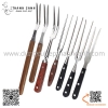 Dĩa xiên thịt inox, nĩa inox xiên thịt hai răng cán gỗ, Dụng Cụ Xiên Thịt Carving