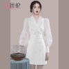Mã A960: đầm váy trắng thiết kế tay bồng đai eo cao cấp