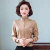 Mã F223: áo sơ mi nữ sang trọng dài tay hiện đại cổ tròn bèo