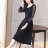 Mã C604: đầm váy cao cấp tay phối voan lưới hiện đại