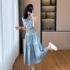 Mã L683: Váy dài denim không tay đi làm kiểu Pháp váy denim nữ