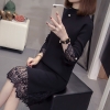 Mã C525: đầm len mùa thu đông phối ren