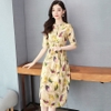 Mã A971: đầm váy voan hoa nữ dáng dài quá gối xuân hè ngắn tay