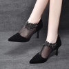 Mã C378: Giày gót nhọn mới rhinestone hoa lưới cao cấp