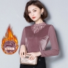 Mã A854: áo kiểu nữ phối nhung sm cổ thiết kế cách điệu sang trọng big size