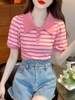 Mã K594: Áo thun nữ cổ polo sọc sang trọng và đẹp mắt