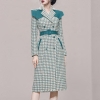 Mã C531: áo khoác nữ mùa đông dài Houndstooth suit kiểu Pháp