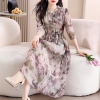 Mã M062: Đầm chiffon họa tiết hoa cho nữ, kiểu dáng mới thắt eo thanh lịch, tay lỡ