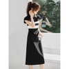 Mã M182: Đầm cổ polo phối màu Mohan Yimei, kiểu dáng mới mùa hè, đầm dáng ôm retro