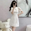 Mã M052: Đầm jacquard tay phồng cao cấp, sang trọng tinh tế; đầm đen nhỏ kiểu Trung Quốc hiện đại, nữ tính; sườn xám