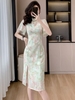 Mã L684: Váy sườn xám xẻ tà cổ chéo phong cách Trung Hoa mới thanh lịch