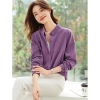 Mã L414: Áo sơ mi cotton màu tím nữ cao cấp mùa xuân mới giản dị