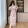 Mã L684: Váy sườn xám xẻ tà cổ chéo phong cách Trung Hoa mới thanh lịch