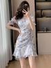 Mã M114: Đầm chiffon hoa cổ chữ V kiểu Pháp, mẫu mới mùa hè