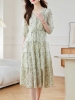 Mã L243: váy đẹp cao cấp chiffon hoa cho nữ cao cấp cao cấp eo tay ba phần tư váy đẹp cao cấp dài