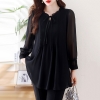 Mã L176: Áo sơ mi dáng rộng chiffon đen dài tay cho nữ