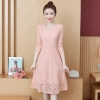 Mã H694: Đầm ren nữ dáng xuông rộng che bụng