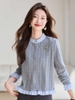 Mã K961: Áo len cardigan cho nữ cao cấp cao cấp Xuân Thu thiết kế mới nối áo ngắn bèo nhún nhỏ