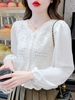 Mã L379: Áo sơ mi nữ cao cấp len cổ chữ V khoét rỗng thời trang
