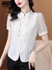 Mã M138: Áo sơ mi nữ tay ngắn màu đen chất liệu chiffon kiểu Trung Quốc