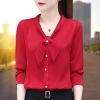 Mã L507: Áo sơ mi sọc nơ nữ đẹp cao cấp tay dài trung niên