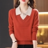 Mã L374: áo len cashmere dệt kim phụ nữ cao cấp áo len cổ POLO