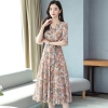 Mã B227: Đầm voan Pháp cổ chữ V hoa tiết