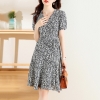 Mã L255: váy đẹp cao cấp chiffon hoa cho nữ cao cấp mùa hè dài vừa tay ngắn