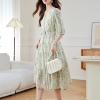 Mã L243: váy đẹp cao cấp chiffon hoa cho nữ cao cấp cao cấp eo tay ba phần tư váy đẹp cao cấp dài