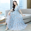 Mã H762: Đầm voan nữ dáng dài ngắn tay in hoa pc phương tây