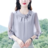 Mã L148: Áo sơ mi lụa nữ tay lửng cổ sen thiết kế trung niên