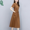 Mã L509: Váy cotton mùa hè cho trung niên phong cách mới eo khí chất dài