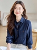 Mã K953: Áo sơ mi nữ cao cấp cao cấp denim cotton màu xanh đậm phong cách Hồng Kông