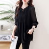 Mã L176: Áo sơ mi dáng rộng chiffon đen dài tay cho nữ