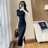 Mã L515: đầm phối màu ôm dáng dài sang trọng