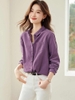 Mã L414: Áo sơ mi cotton màu tím nữ cao cấp mùa xuân mới giản dị