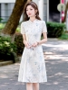 Mã L744: váy lụa trung niên tơ tằm cao cấp sang trọng